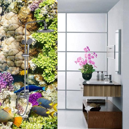 Cabine de douche colorée - Univers fond marin poissons et coraux tropicaux
