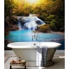 Crédence salle de bains grand format - Cascade et l'étang turquoise dans la forêt rocheuse