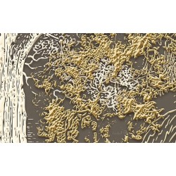 Papier peint doré et argenté effet bas relief - Arbres et fougère sur fond marron