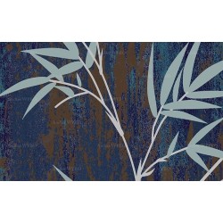 Tapisserie vintage asiatique aspect ancien - Bambous sur fond bleu foncé
