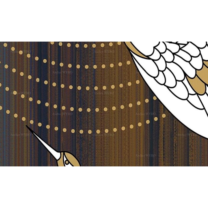 Panneau japonais style ancien ton marron - Grues du Japon et cerisiers