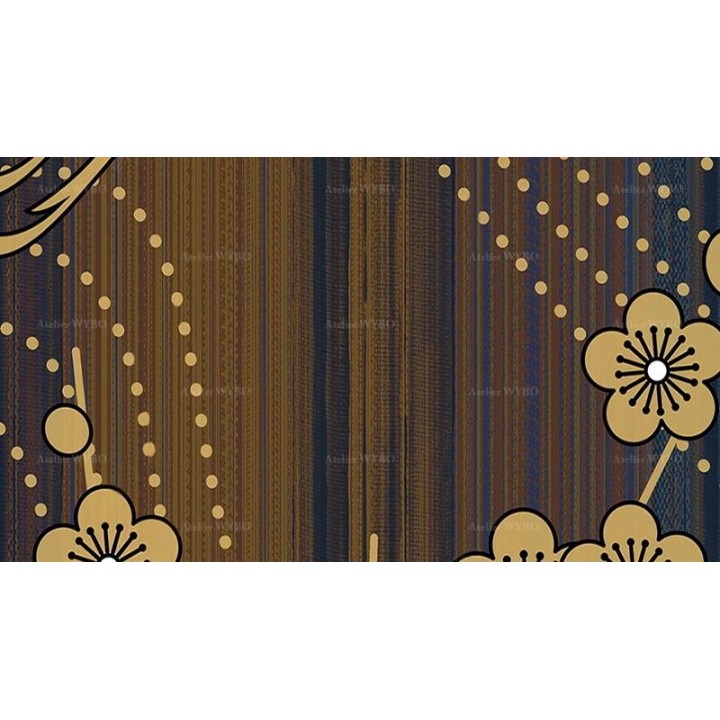 Panneau japonais style ancien ton marron - Grues du Japon et cerisiers