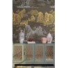 Panneau chinoiserie doré et argenté - Paysage de la montagne et rivière