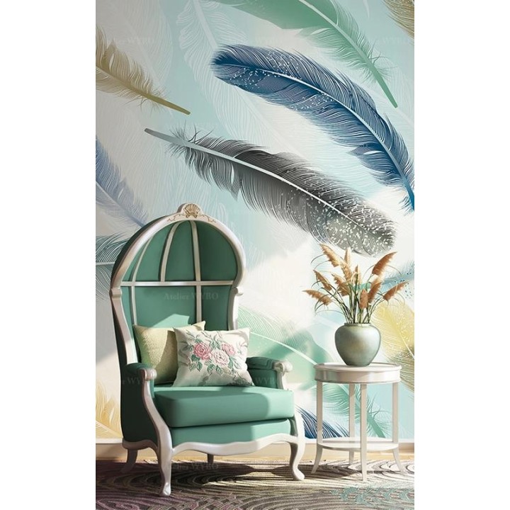 Papier peint plume art moderne couleur légère