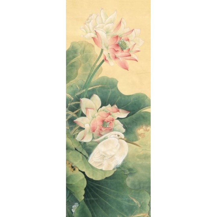 Séparation légère séjour et salle à manger - Pivoine, lotus, aigrette, bambou, perroquet cacatoès