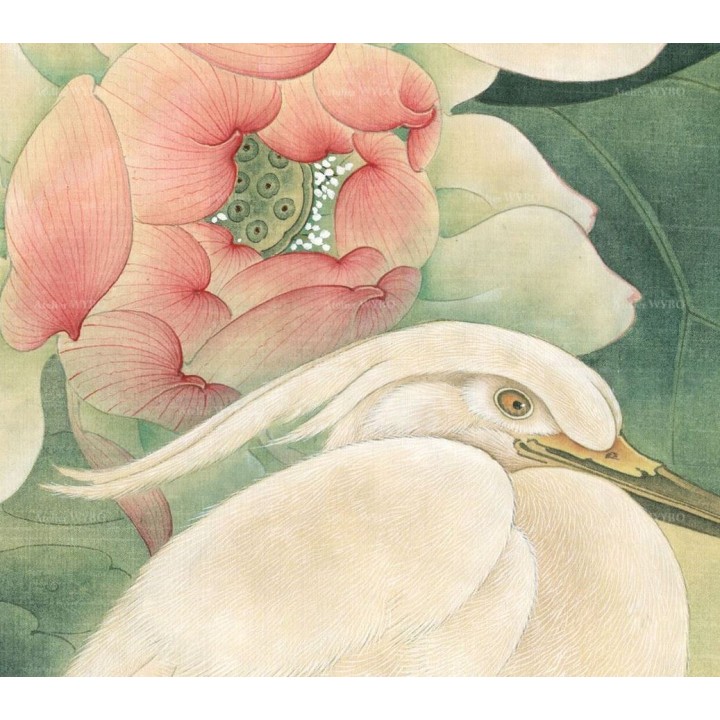 Séparation légère séjour et salle à manger - Pivoine, lotus, aigrette, bambou, perroquet cacatoès