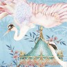 Cloison japonaise fleurs et oiseaux ton bleu - Couple de Phénix dans jardin exotique