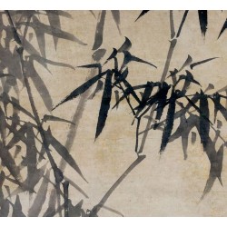 Paravent suspendu asiatique ton sépia - Les bambous et calligraphie chinoise
