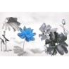 Rideau séparatif fleur zen - Lotus bleu et ses feuilles en noir et blanc