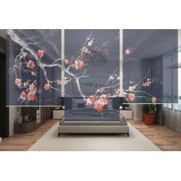 Cloison japonaise bleue foncée - L'arbre de mei en floraison