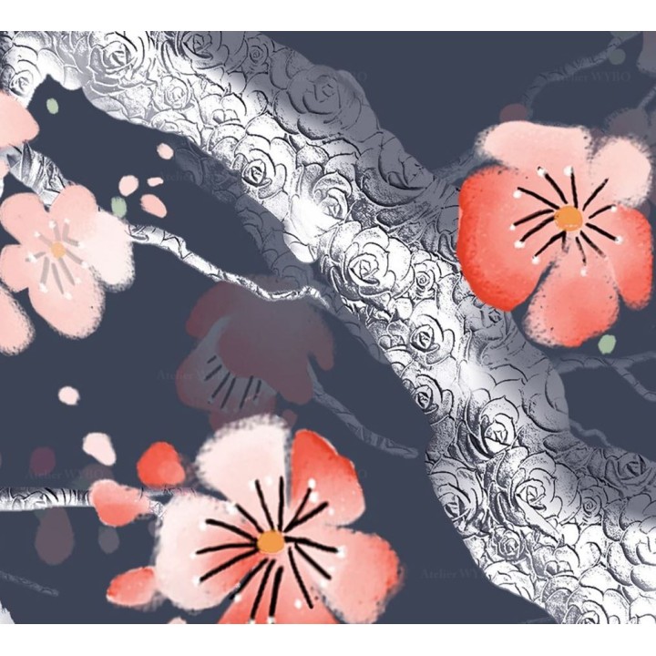 Cloison japonaise bleue foncée - L'arbre de mei en floraison