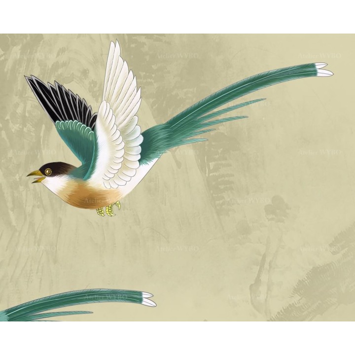 Cloison bambous fleurs et oiseaux, ambiance printanière