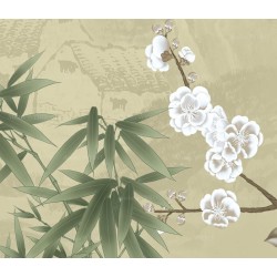 Cloison bambous fleurs et oiseaux, ambiance printanière