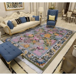 Tapis floral ton rose en soie naturelle salon chambre, velours en relief