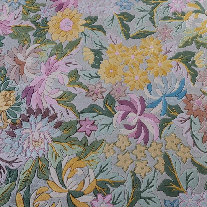 Tapis floral ton rose en soie naturelle salon chambre, velours en relief