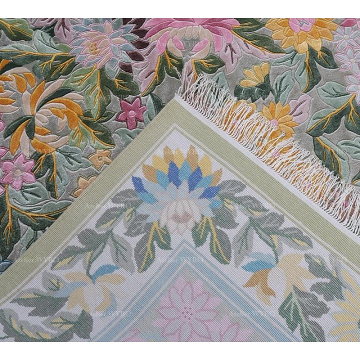 Tapis floral ton rose en soie naturelle salon chambre, velours en relief