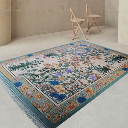 Tapis floral jardin zen - Bambous et orchidées au bord de l'eau avec nénuphars