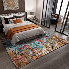 Tapis en soie naturelle design moderne - fleurs du jardin sur carrelage