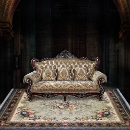 Tapis en soie motif floral symétrique, velours en relief