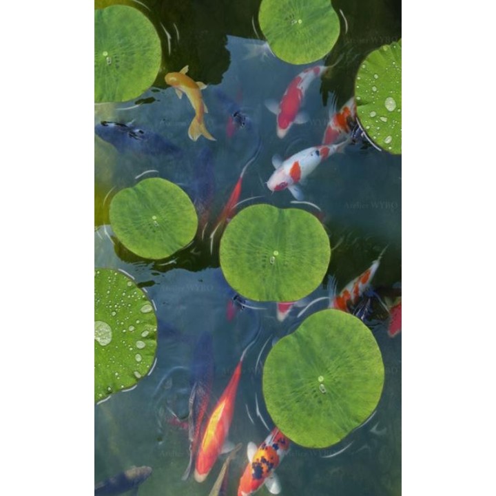 Revêtement de sol salle de bains zen - Feuilles de nénuphar et carpes dans l'étang