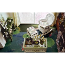 Revêtement de sol salle de bains zen - Feuilles de nénuphar et carpes dans l'étang