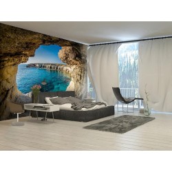 Tapisserie murale paysage trompe l'œil 3D - Côte littorale vue depuis la grotte
