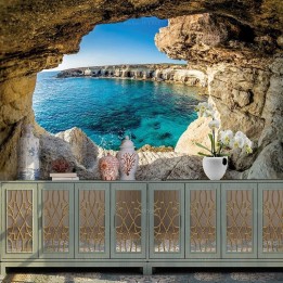 Tapisserie murale paysage trompe l'œil 3D - Côte littorale vue depuis la grotte