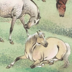 Tapisserie vintage issue d'une peinture asiatique format verticale - Les chevaux au bord de l'eau