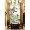 Tapisserie vintage issue d'une peinture asiatique format verticale - Les chevaux au bord de l'eau