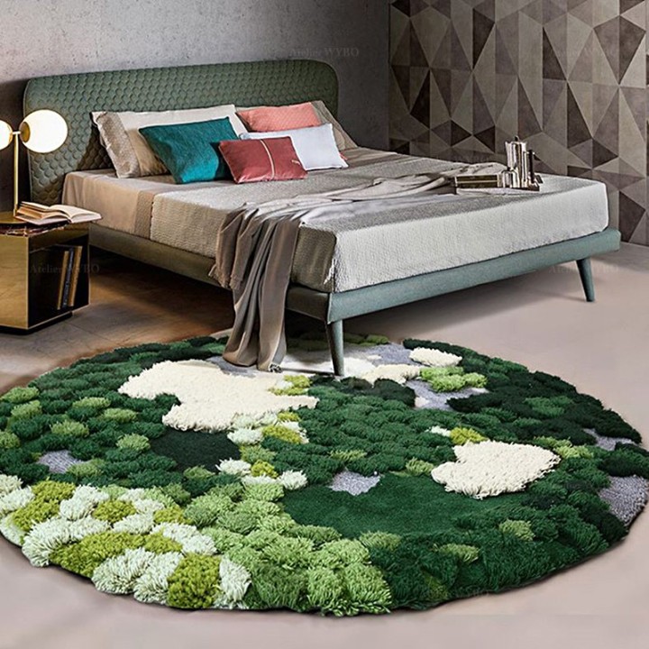 Tapis vert velour épais en relief 3D forme ronde - La mousse et les lichens