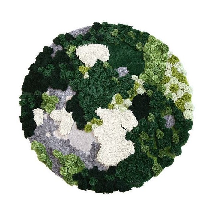 Tapis vert velour épais en relief 3D forme ronde - La mousse et les lichens