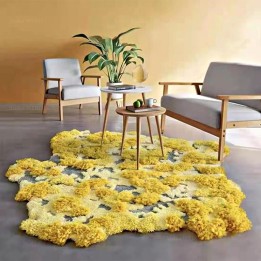 Tapis jaune velour épais en relief 3D forme irrégulière - Herbes et lichens en automne