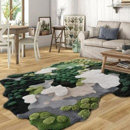 Tapis moderne velours épais en relief 3D forme irrégulière - Herbes, mousse et lichens en printemps