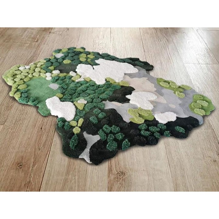 Tapis moderne velours épais en relief 3D forme irrégulière - Herbes, mousse et lichens en printemps