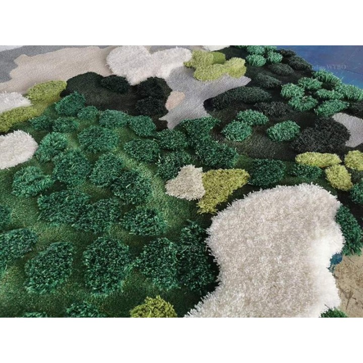 Tapis moderne velours épais en relief 3D forme irrégulière - Herbes, mousse et lichens en printemps