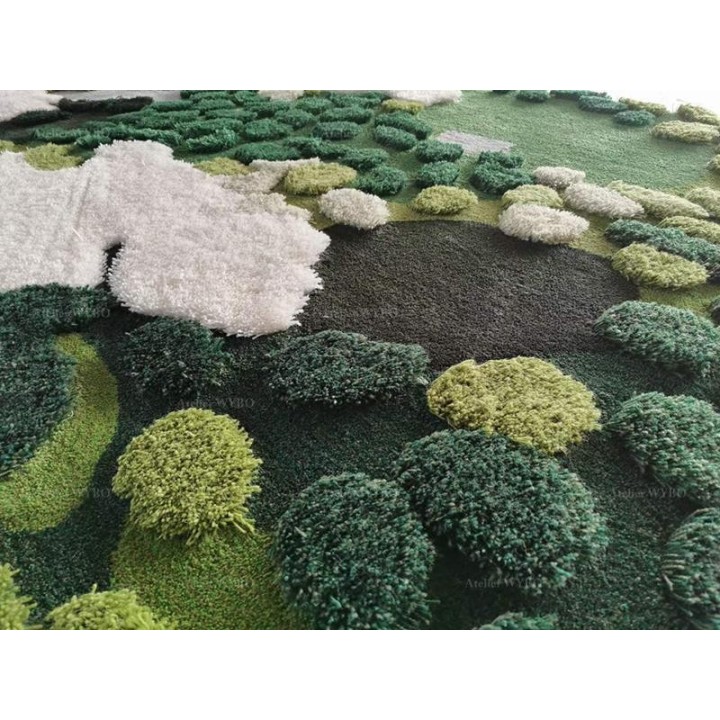Tapis moderne velours épais en relief 3D forme irrégulière - Herbes, mousse et lichens en printemps