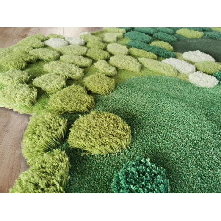 Tapis moderne velours épais en relief 3D forme irrégulière - Herbes, mousse et lichens en printemps