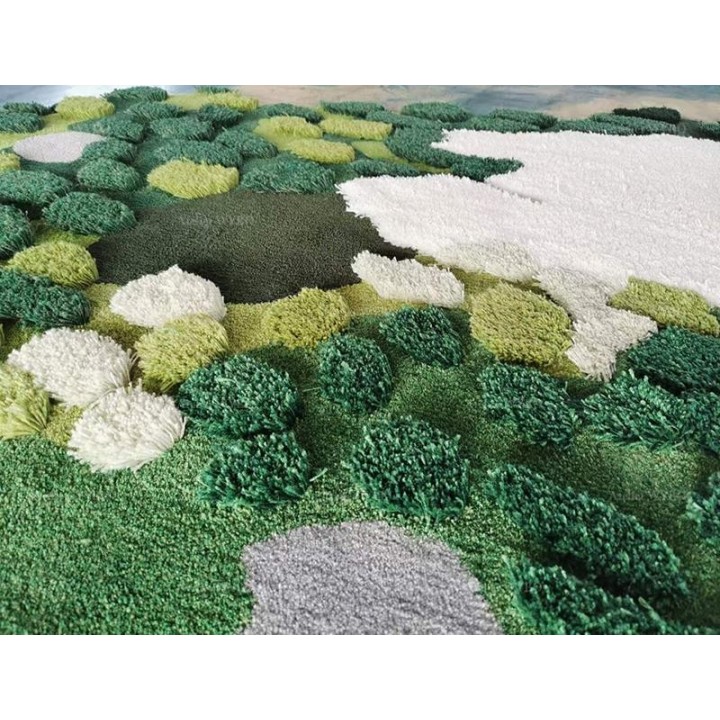 Tapis moderne velours épais en relief 3D forme irrégulière - Herbes, mousse et lichens en printemps