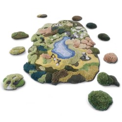 Tapis 3D contemporain composition de paysage en plusieurs morceaux forme irrégulière - Herbes, buissons et lac
