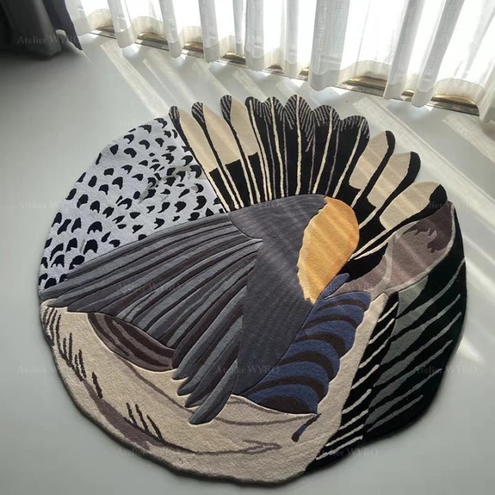 Tapis mural et sol design japonais forme ronde irrégulière - Les ailes d'oiseau