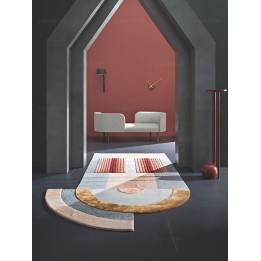 Tapis design moderne forme irrégulière couleur gris, jaune, rose et bleu