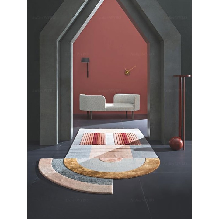 Tapis design moderne forme irrégulière couleur gris, jaune, rose et bleu