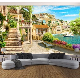 Paysage d'Italie effet de profondeur - Village au bord de la côte méditerranéenne