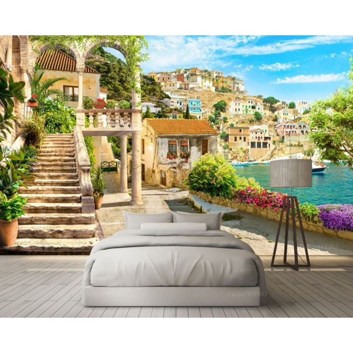 Paysage d'Italie effet de profondeur - Village au bord de la côte méditerranéenne