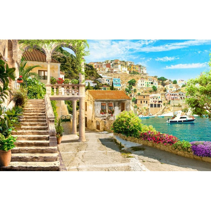 Paysage d'Italie effet de profondeur - Village au bord de la côte méditerranéenne