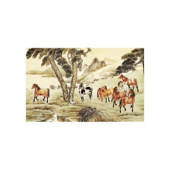 Papier Peint Chinois Cheval Reproduction Peinture Asiatique