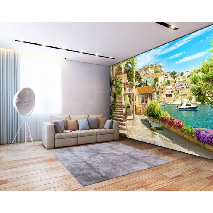 Paysage d'Italie effet de profondeur - Village au bord de la côte méditerranéenne