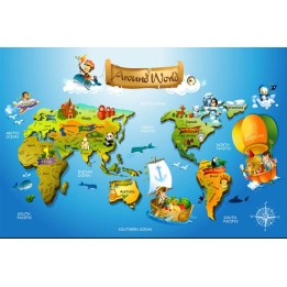 Papier peint trompe l'oeil effet 3D personnalisé chambre enfant carte du monde