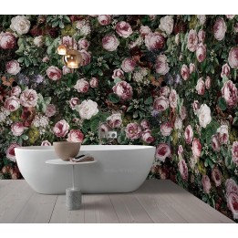 Lambris PVC décoratif aspect ancien, salle de bains vintage mur floral - Pivoines, roses et jasmins
