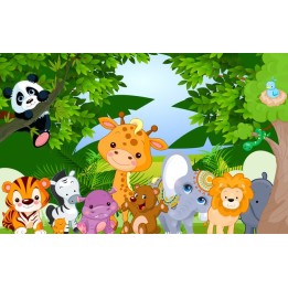 décoration murale Papier peint personnalisé tapisserie numérique paysage pour bébé enfant-les animaux de la forêt
